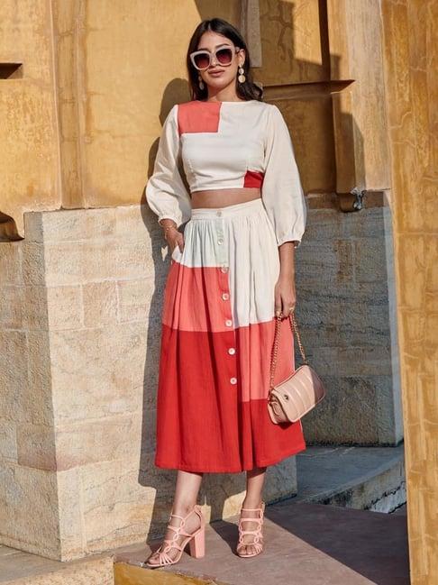 gulaal white valentino coral patch top with skirt