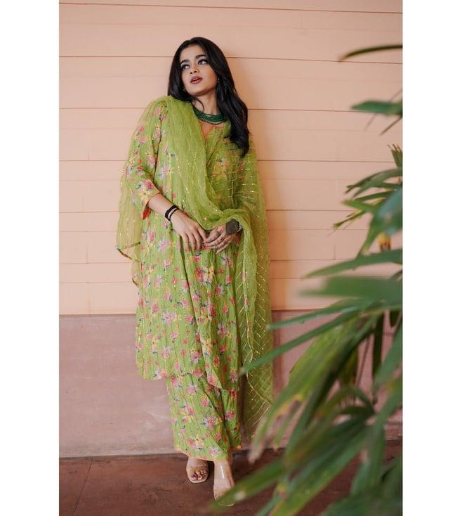 gulabo jaipur green meer straight kurta with palazzo and dupatta