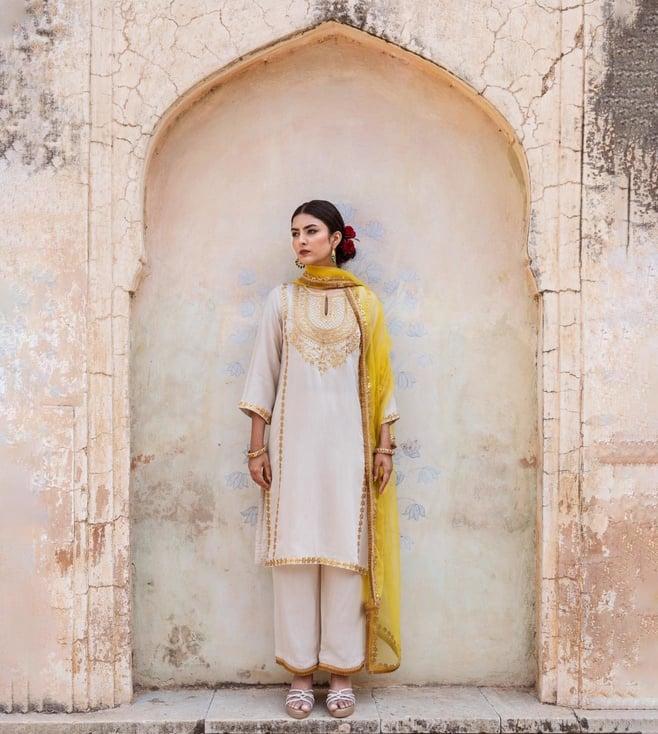 gulabo jaipur off white fursat roop kurta with pant and dupatta