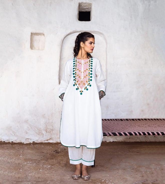 gulabo jaipur white summer sky arzu kurta with pant