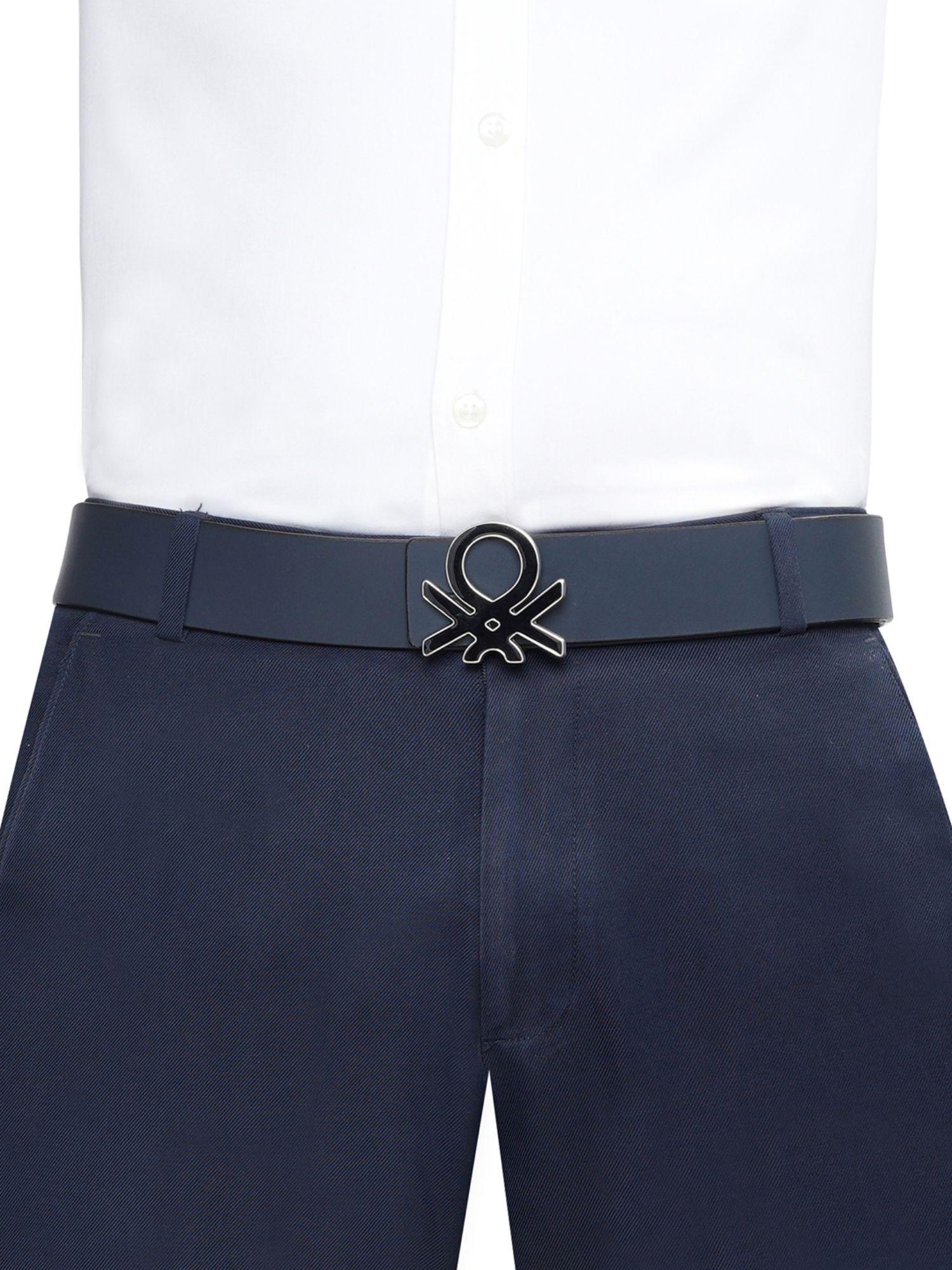 gull men leather reversible belt - navy blue, s 80 cm
