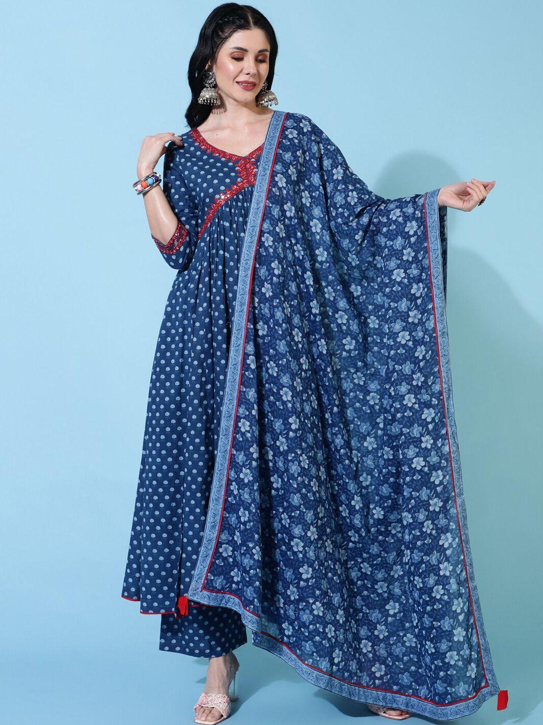 gulmohar jaipur bandhani printed pleated pure cotton kurta with palazzos & dupatta