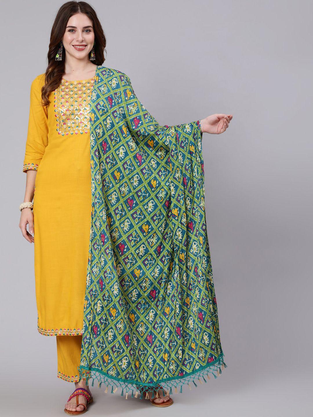 gulmohar jaipur embroidered kurta with trousers & dupatta