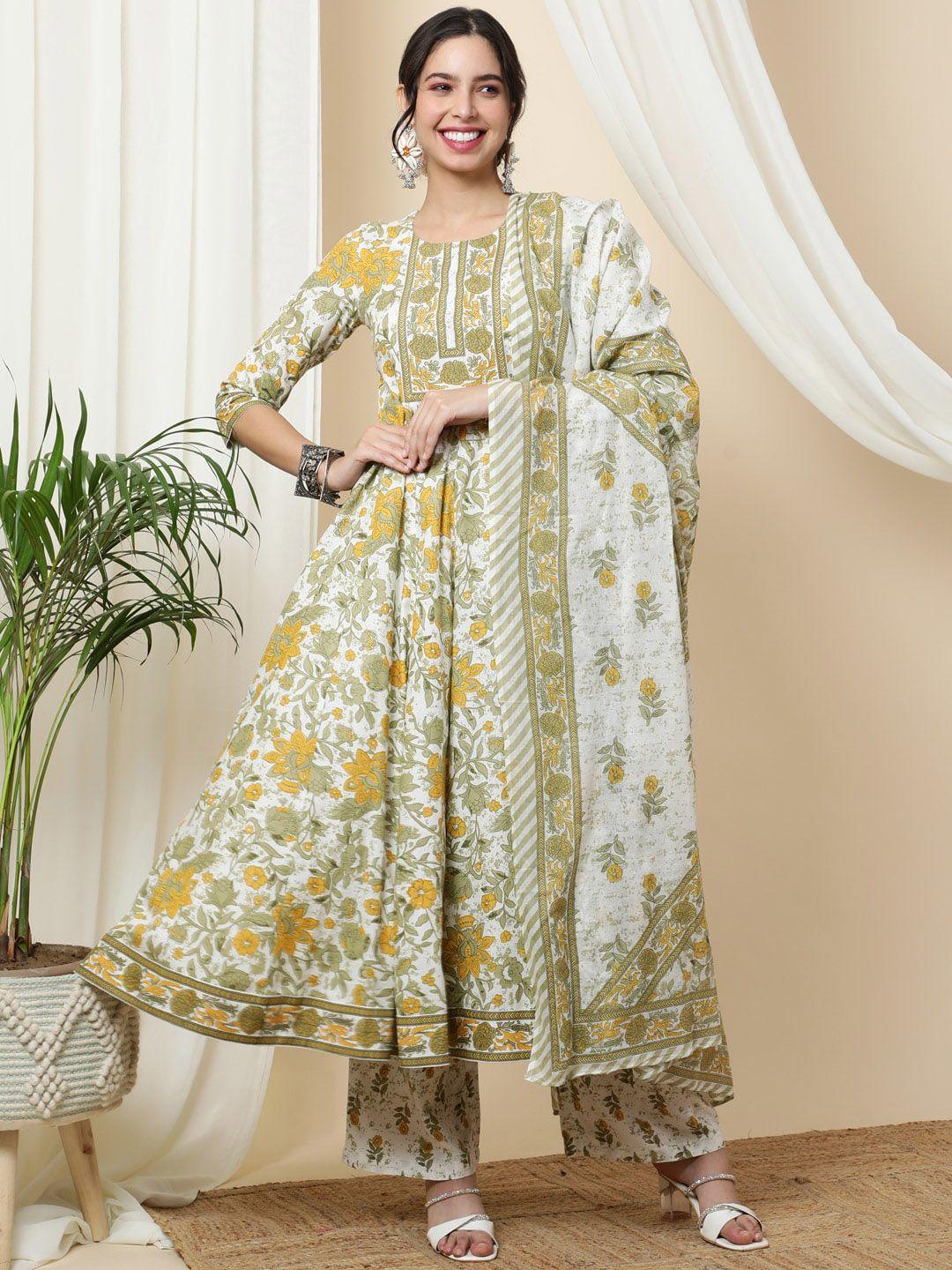 gulmohar jaipur women ethnic motifs printed regular pure cotton kurta with palazzos & with dupatta