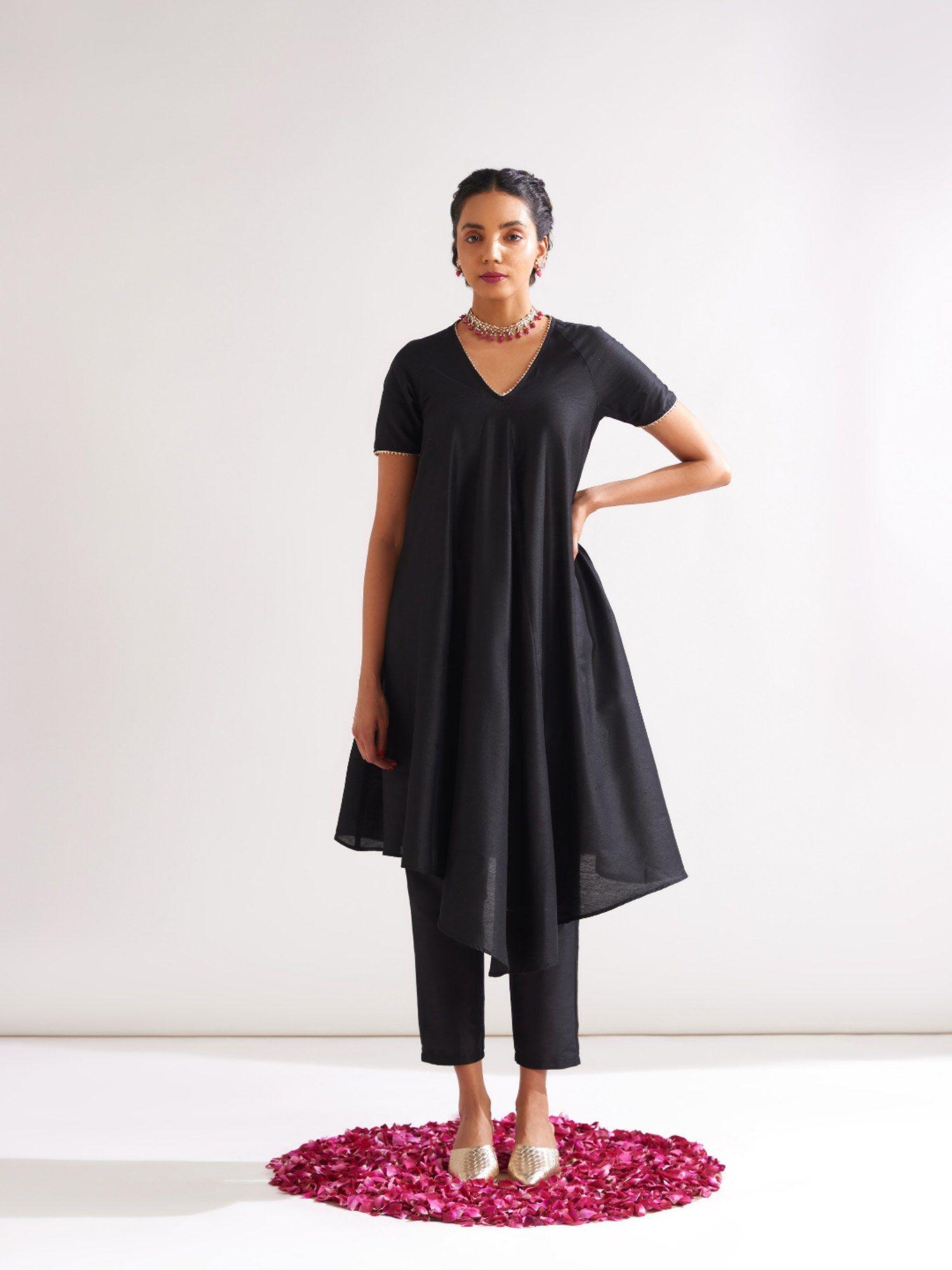 gulmohar petal kurta highlighted with gota patti - rich black