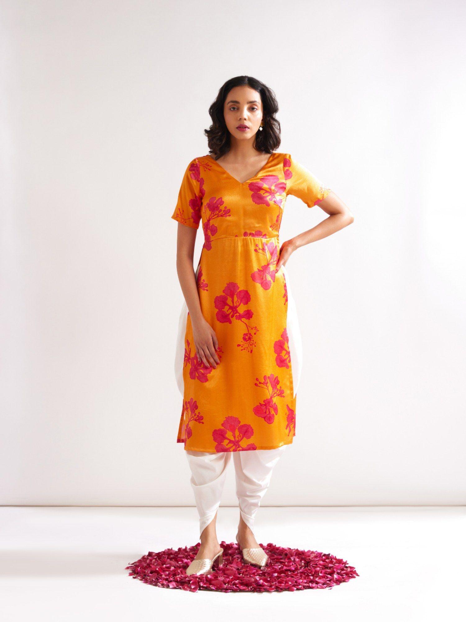 gulmohar straight kurta - spicy orange