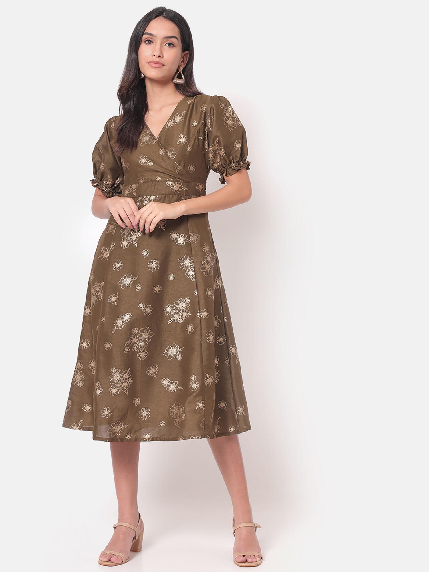 gulzaar overlap yoke olive dress