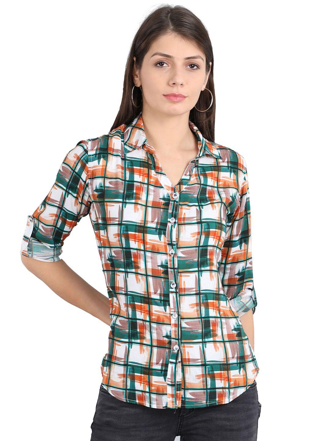 guniaa women assorted checked spread collar tailored fit casual shirt