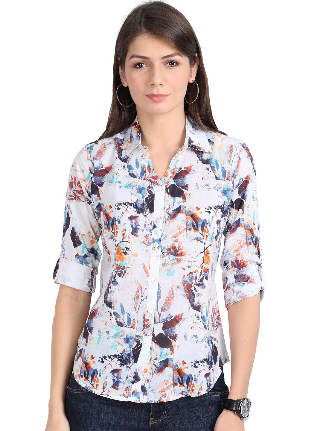 guniaa women multi colour tailored fit floral printed casual shirt