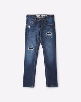 guns cashed mid-wash distressed slim jeans