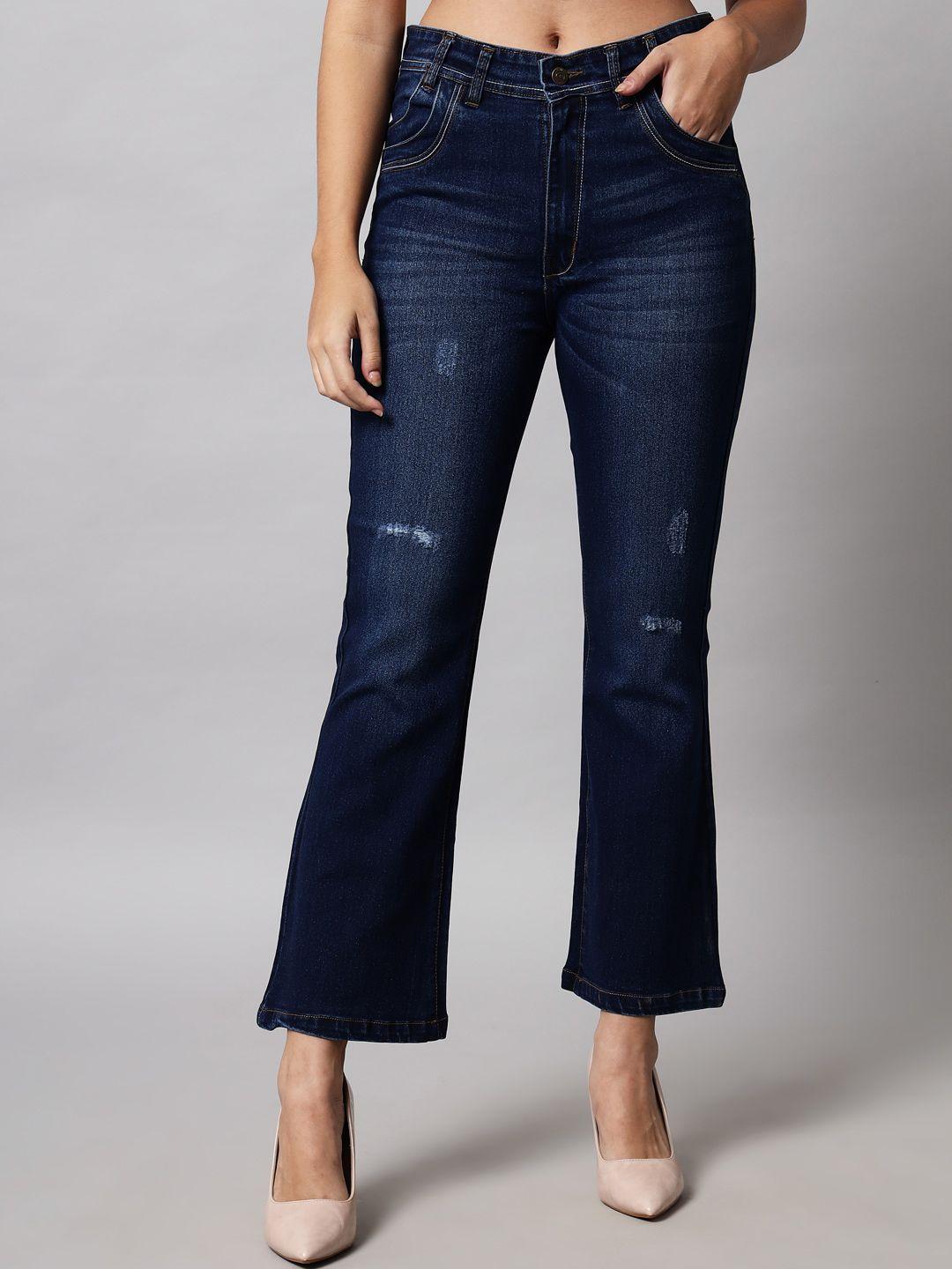 guti women bootcut high-rise low distress light fade stretchable cotton jeans