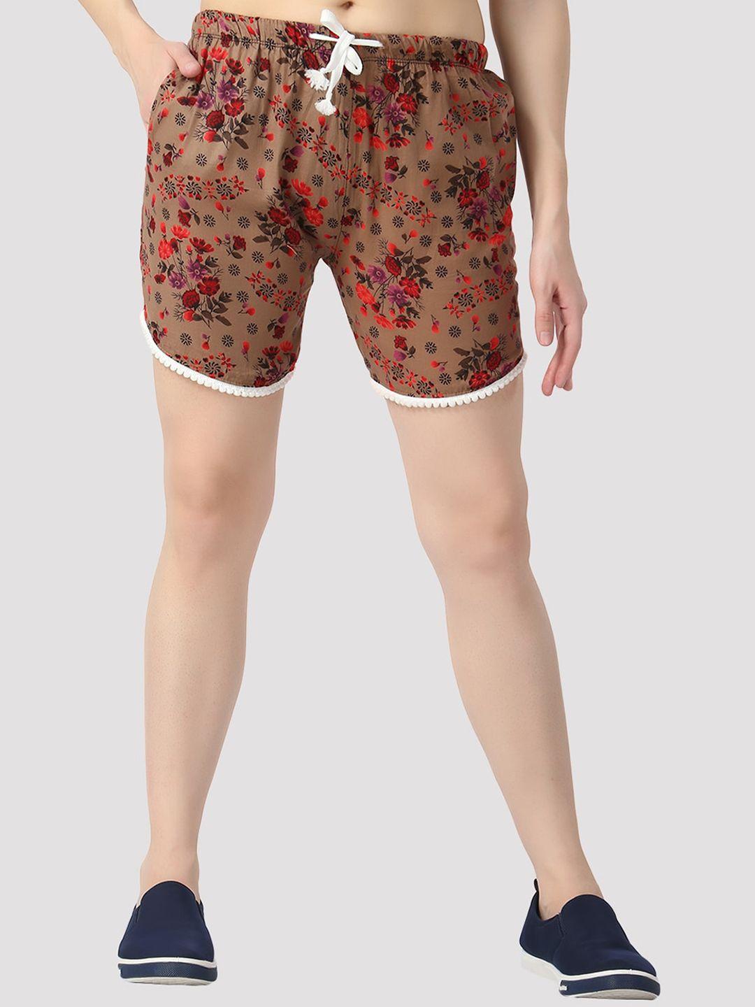 guti women brown floral printed high-rise outdoor shorts