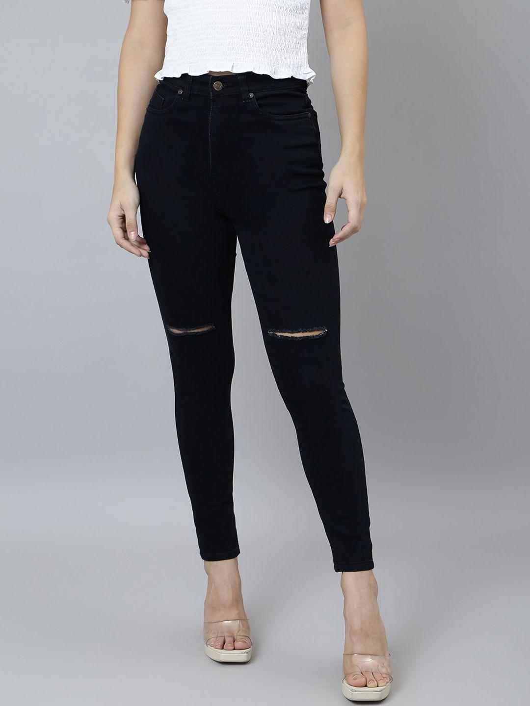 guti women skinny fit high-rise slash knee stretchable cotton jeans