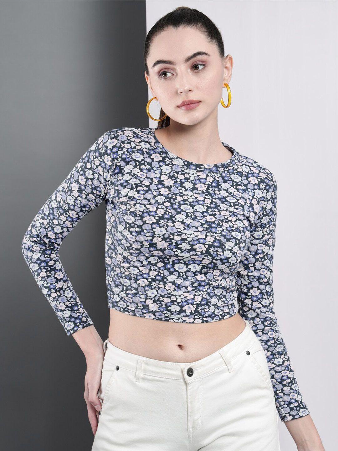 guti floral printed long sleeves cotton crop top