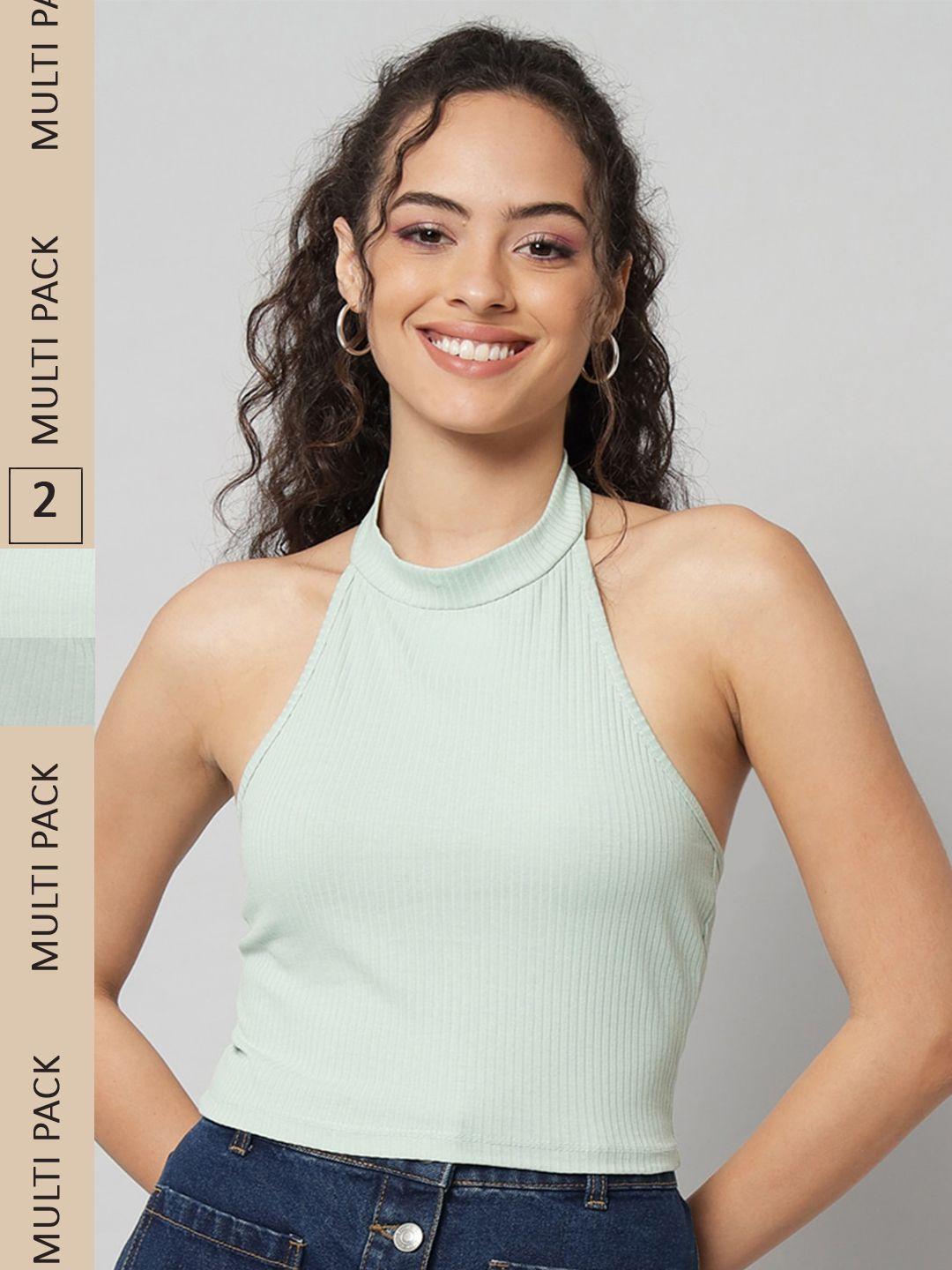 guti pack of 2 halter neck cotton fitted crop top