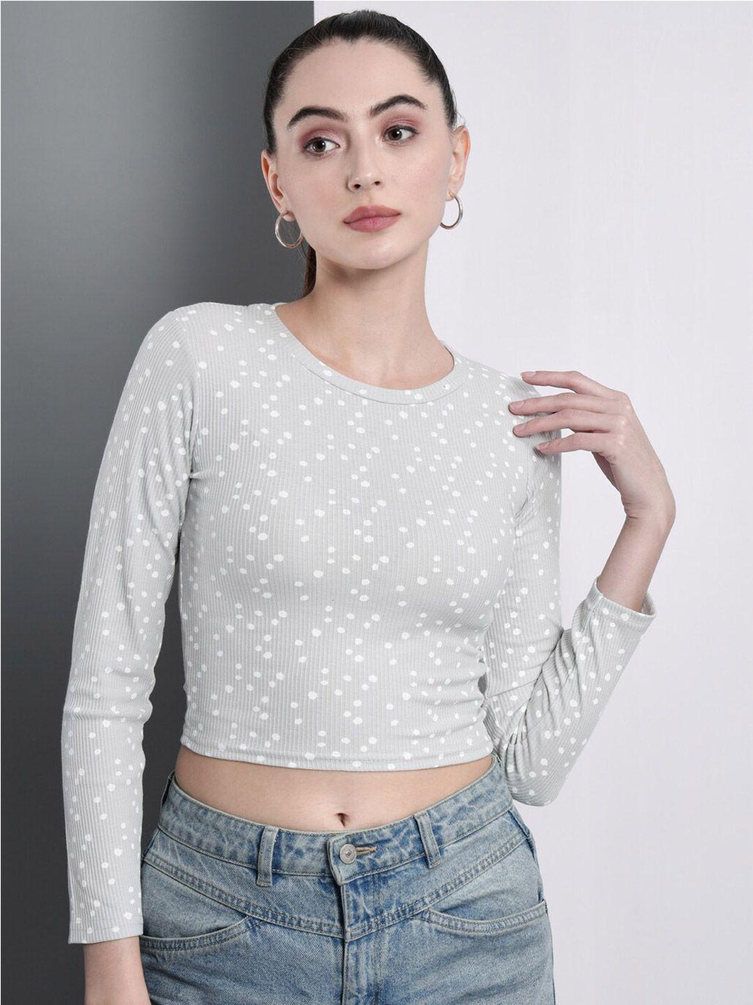 guti polka dots printed long sleeves cotton crop top