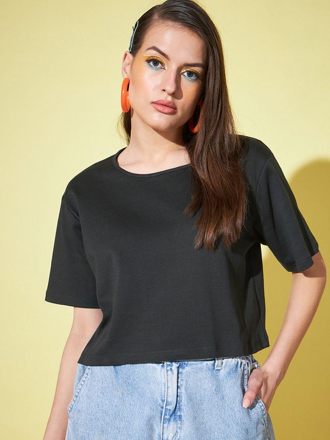 guti round neck boxy-fit cotton knitted crop t-shirt