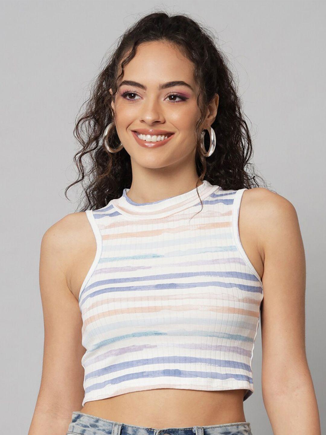 guti striped high neck cotton fitted crop top