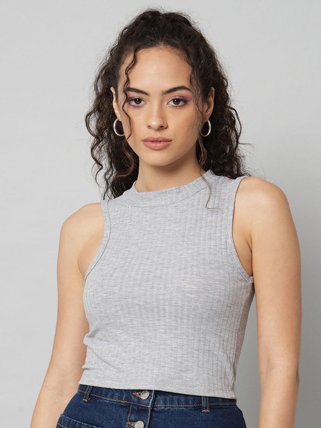 guti striped round neck cotton tank crop top