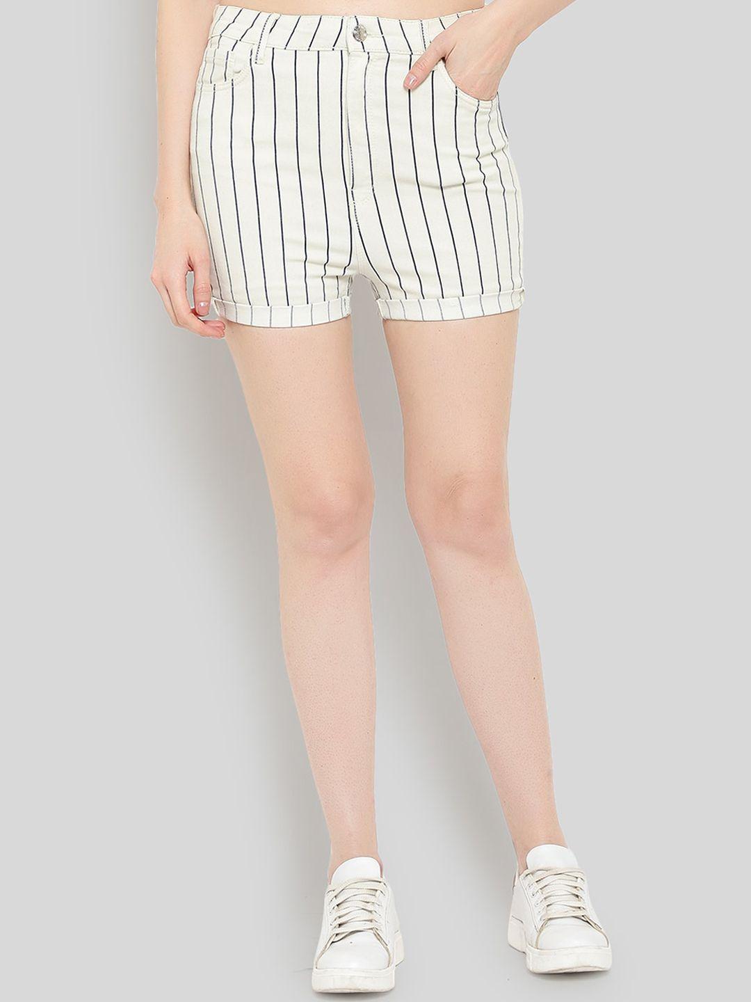 guti women striped high-rise cotton denim shorts