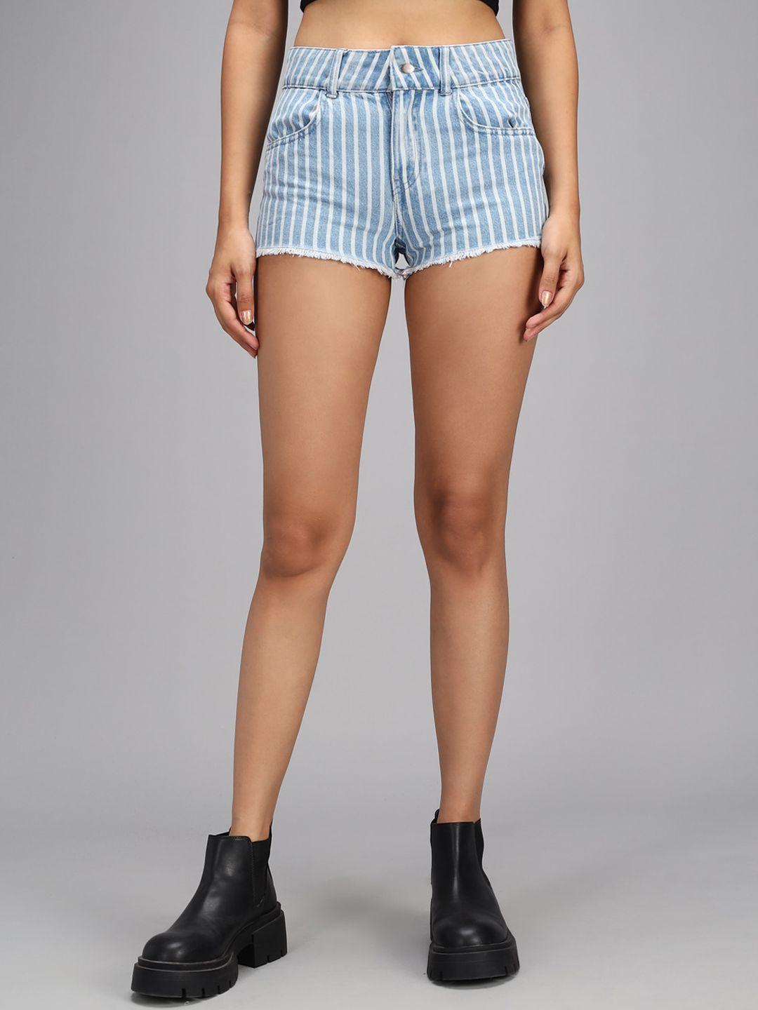 guti women vertical striped high-rise denim shorts