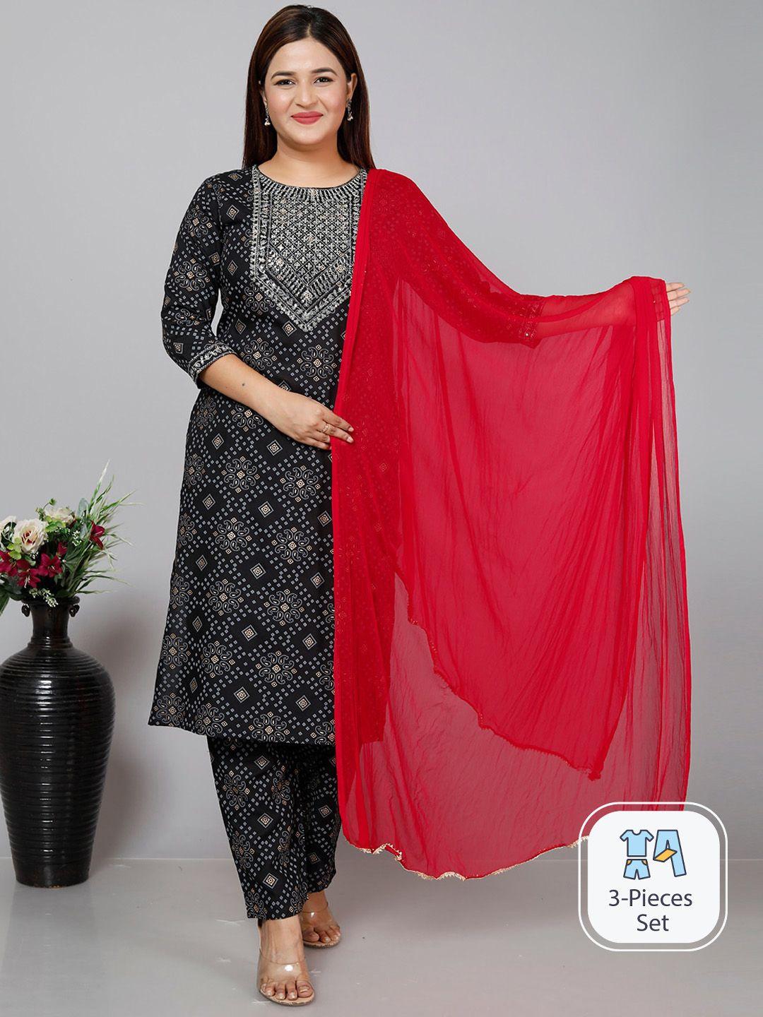 gvs shoppe bandhani printed sequinned straight kurta with trousers & dupatta