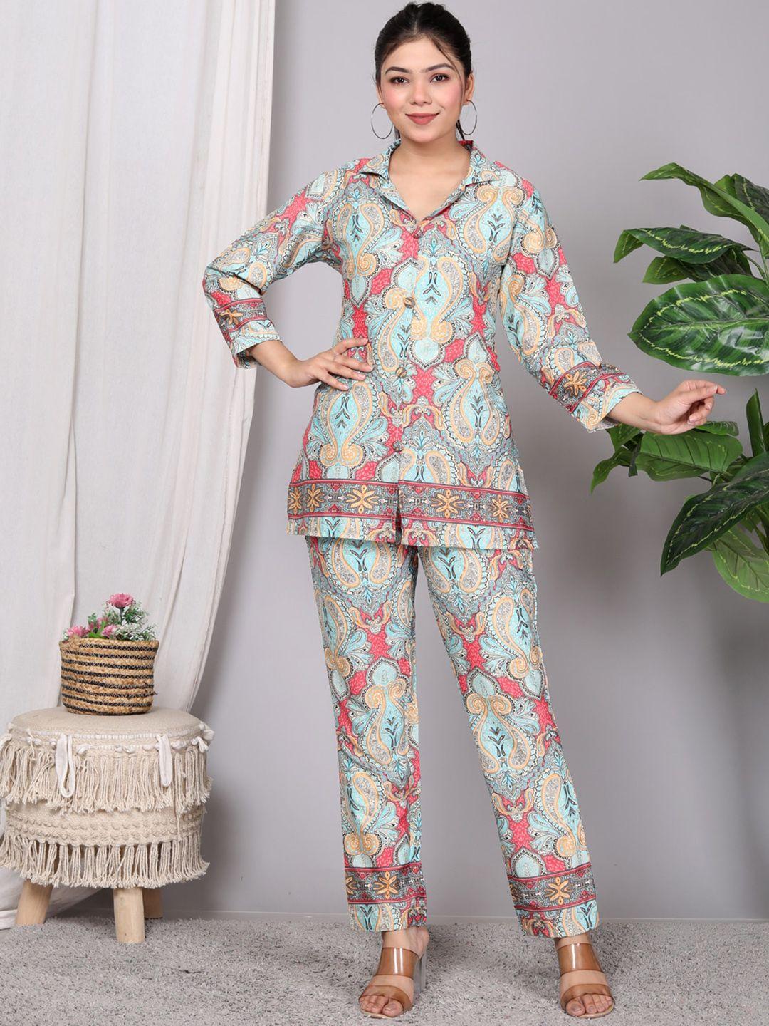 gvs shoppe ethnic motifs printed shirt & trouser co-ords