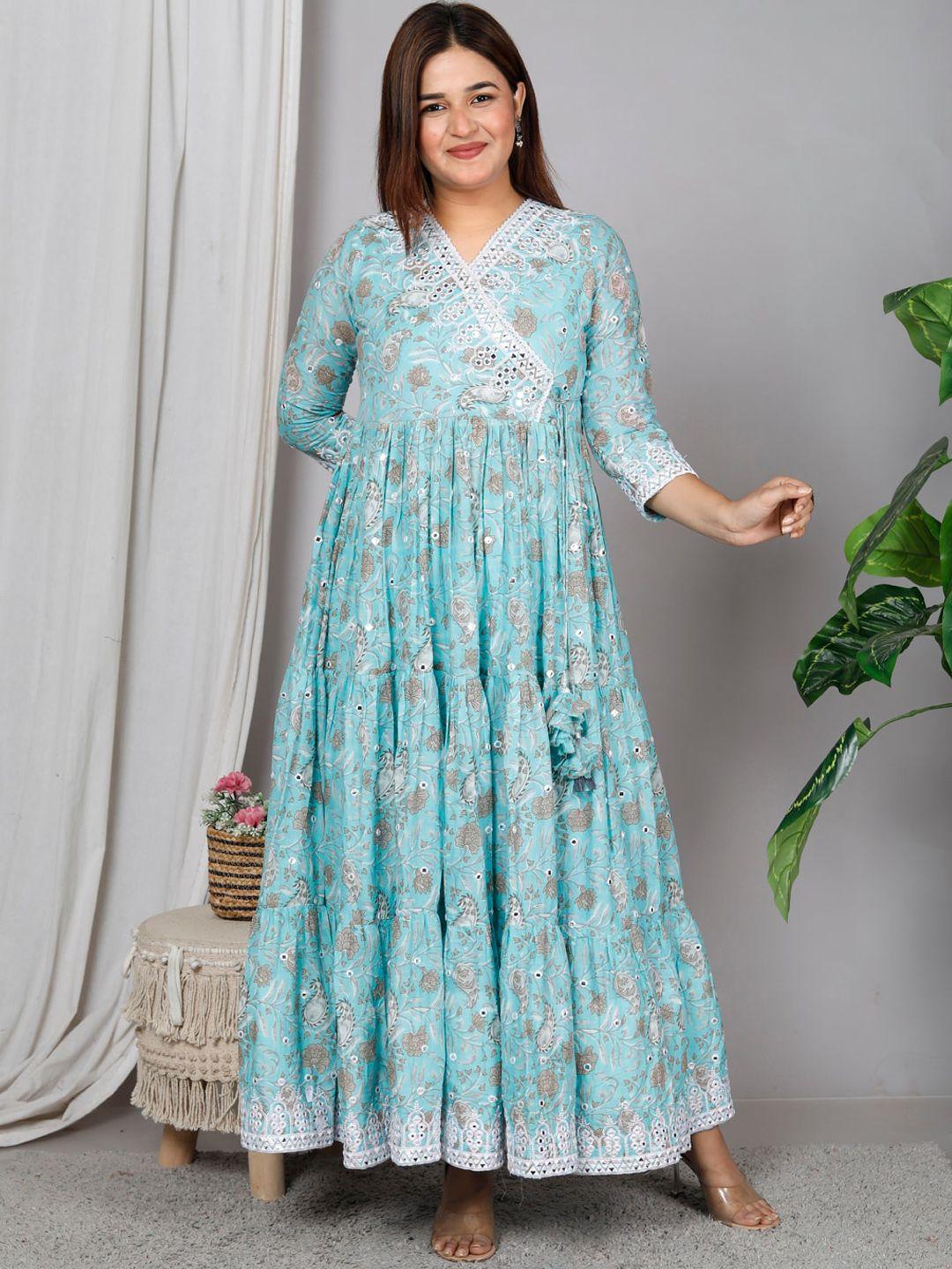 gvs shoppe floral printed thread work anarkali kurta with trousers & dupatta