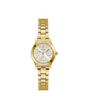 gw0413l2 stone-studded analogue watch with contrast dial