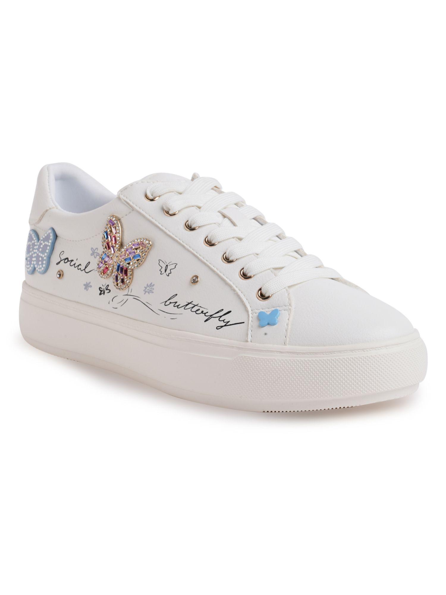 gwiri synthetic white printed sneakers