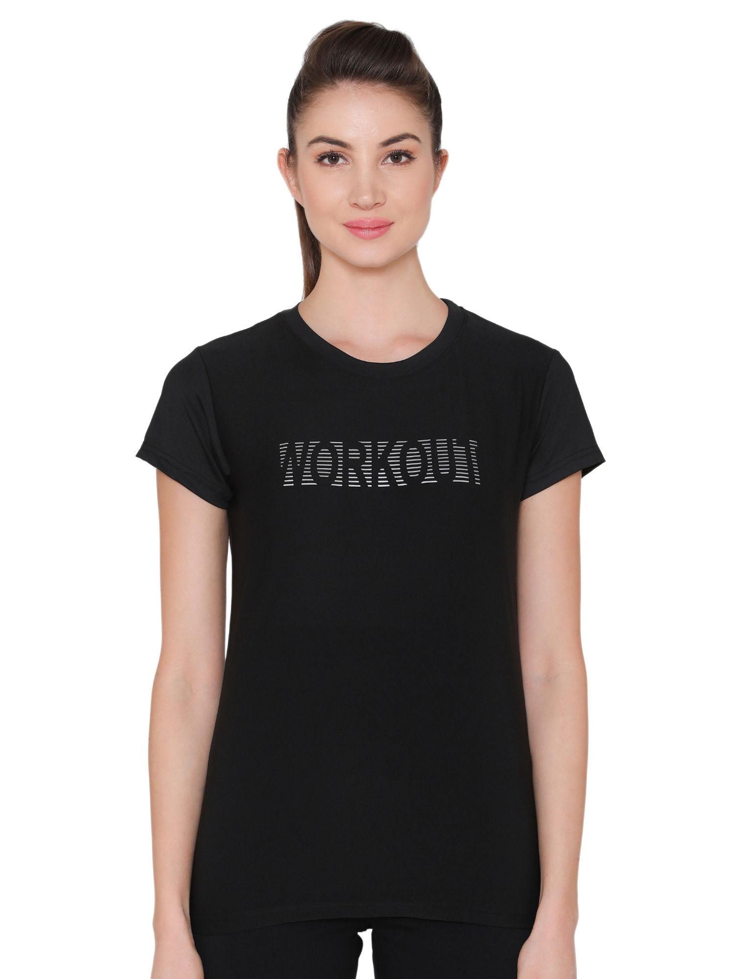 gym/sports text print activewear t-shirt - black