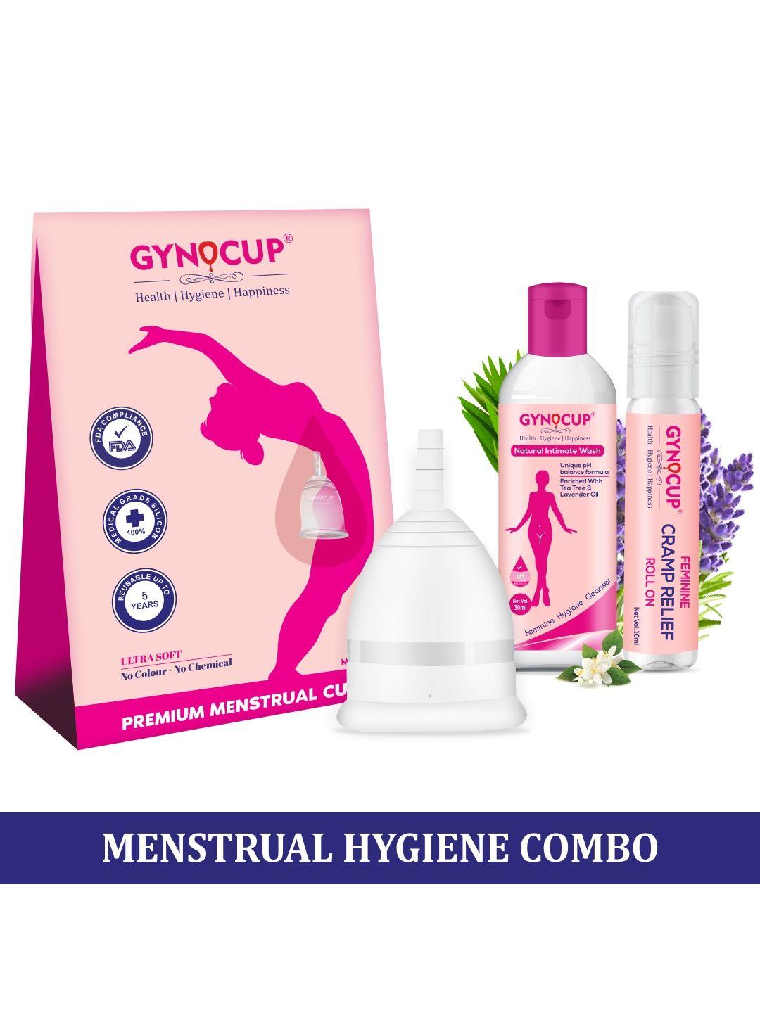 gynocup large size premium reusable menstrual cup+cleanser wash 30ml+intimate wash 30ml
