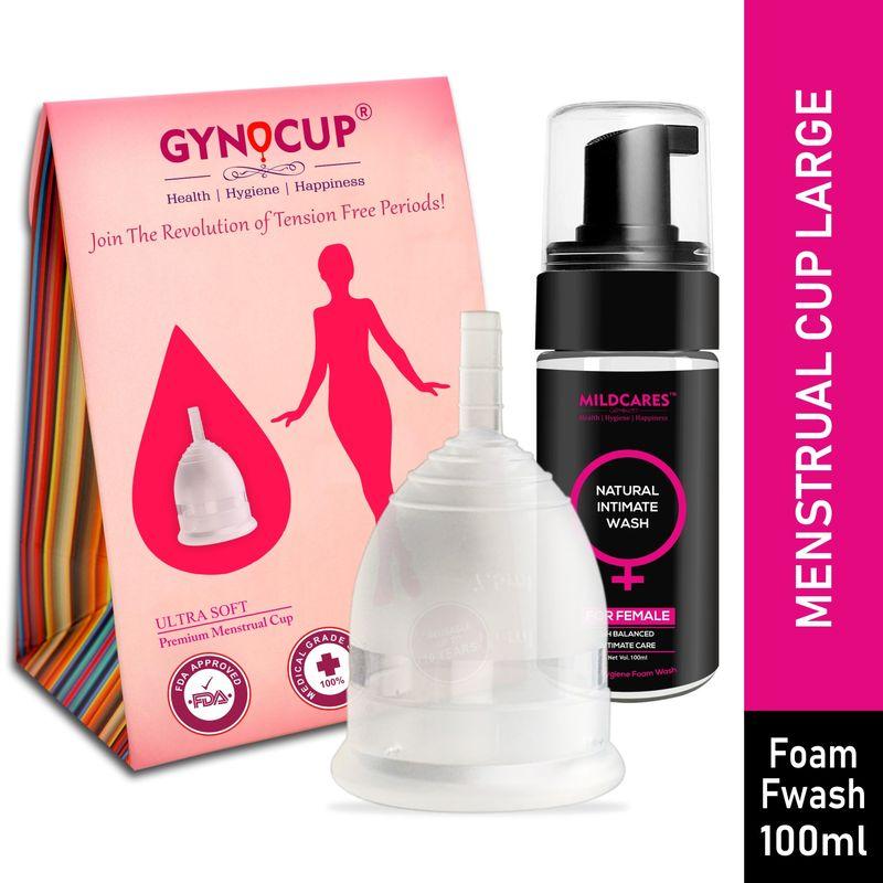 gynocup menstrual cup for women transparent large size with women intimate foam wash (combo)