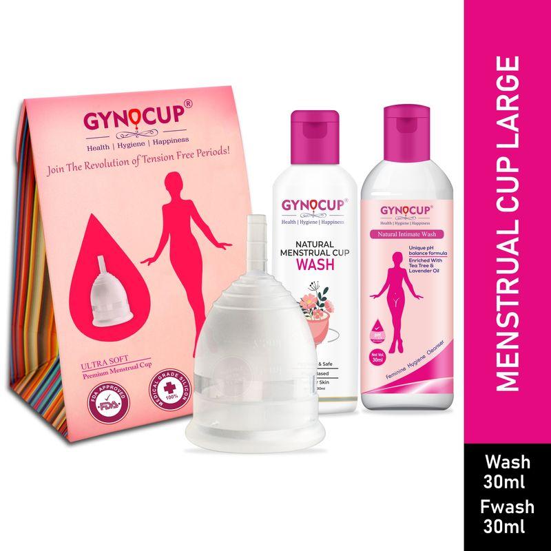 gynocup menstrual cup for women transparent large size with women intimate wash (combo)
