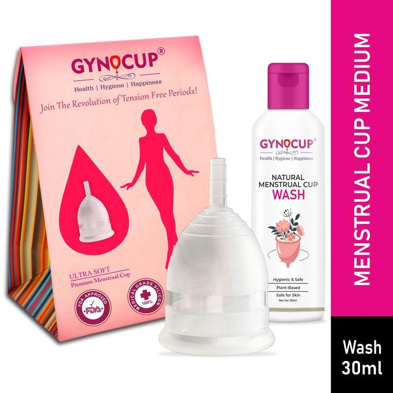 gynocup menstrual cup for women transparent medium size with women intimate wash (combo)