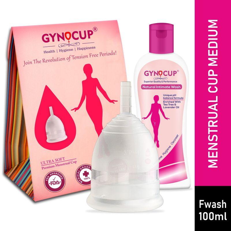 gynocup menstrual cup for women transparent medium size with women intimate wash (combo)