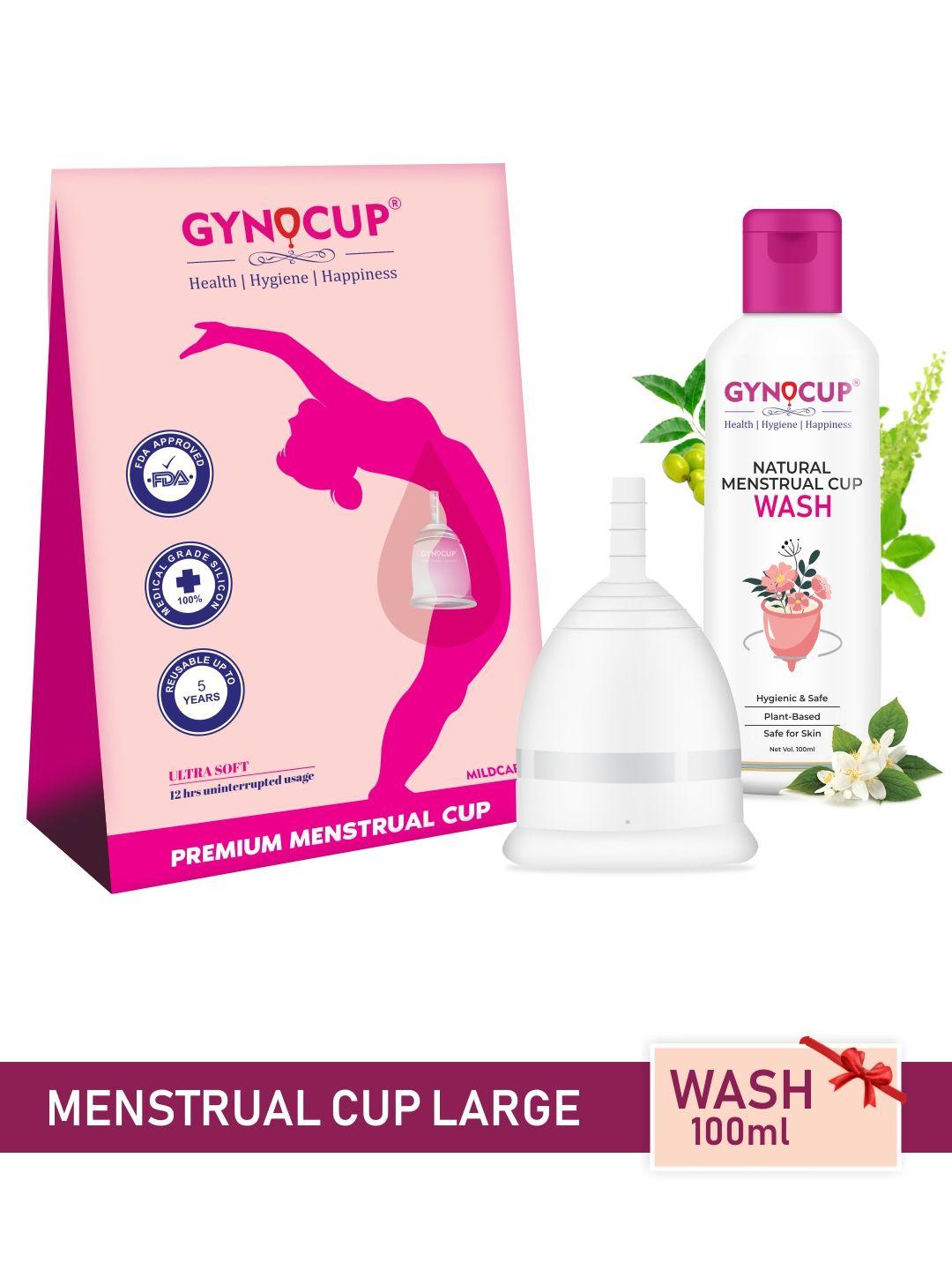 gynocup premium reusable large size menstrual cup with menstrual cup wash 100ml