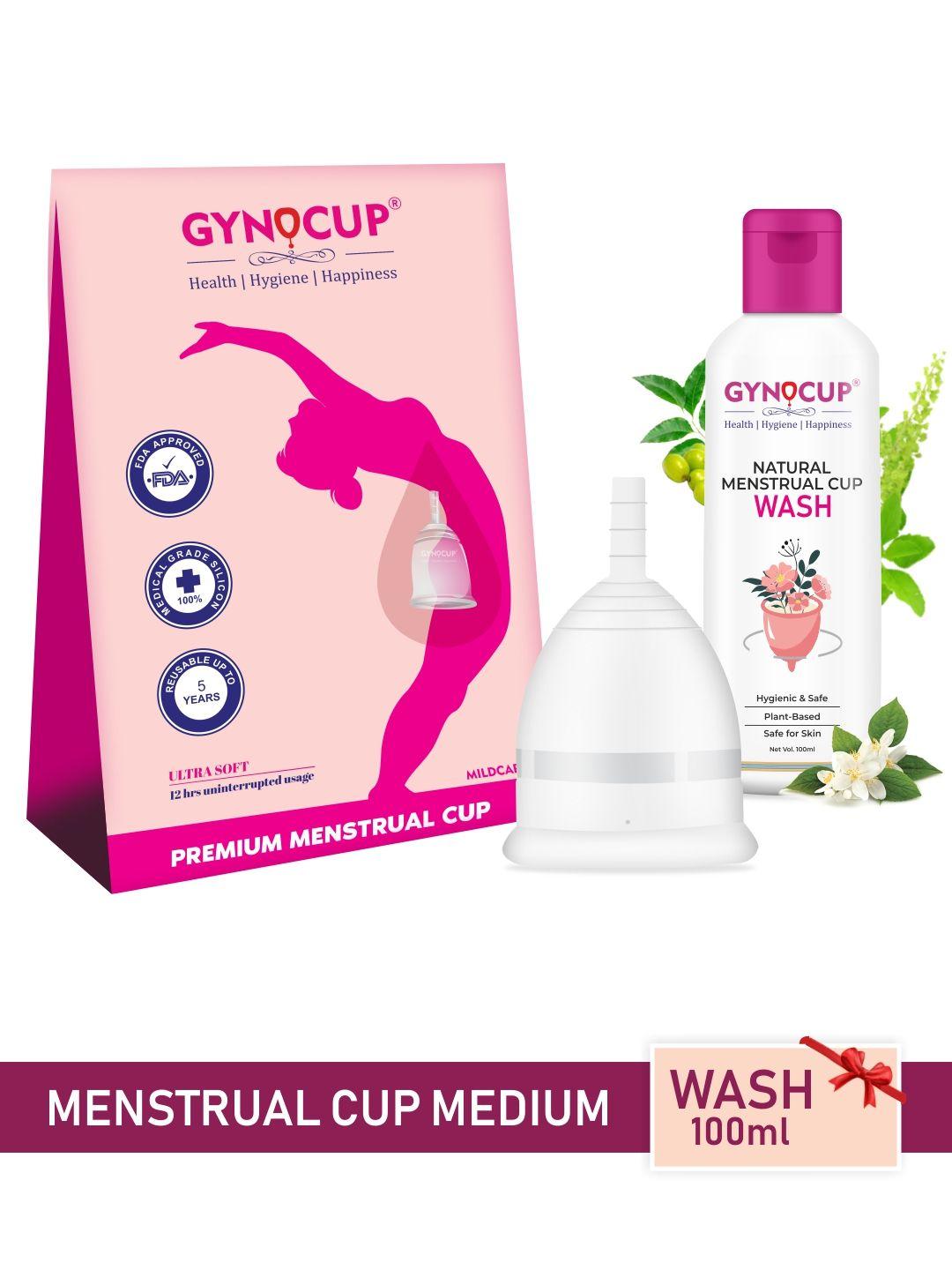 gynocup premium reusable menstrual cup medium size with menstrual cup wash 100ml