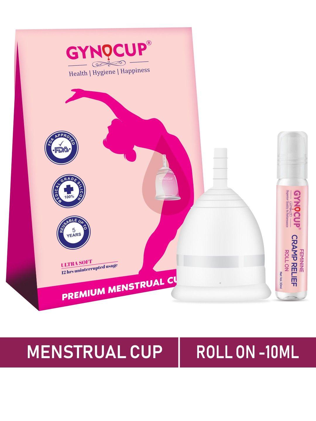 gynocup premium reusable menstrual cup medium size with period cramp relief 10 ml