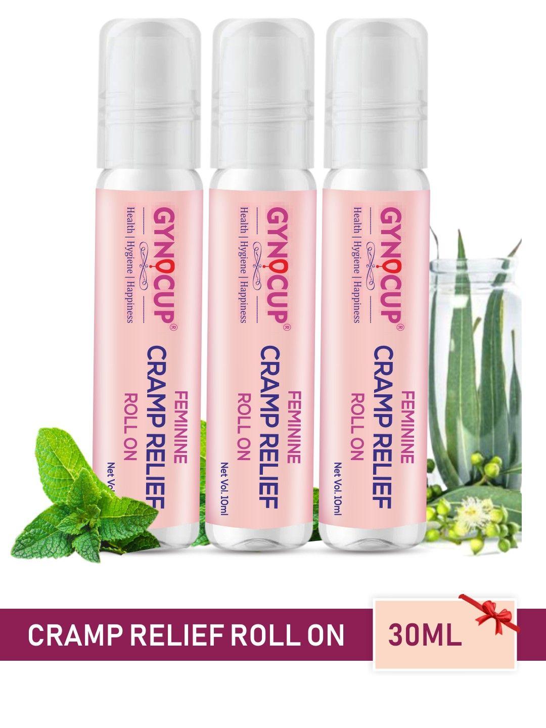 gynocup set of 3 feminine cramp relief roll-on all in one for periods & lower back pain