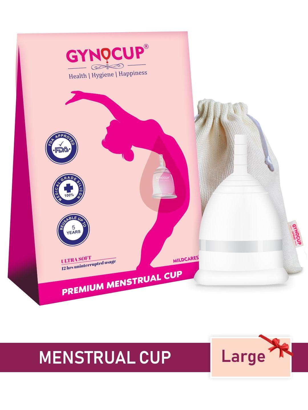 gynocup upto 12 hours wearable no leakage large size reusable menstrual cup with pouch