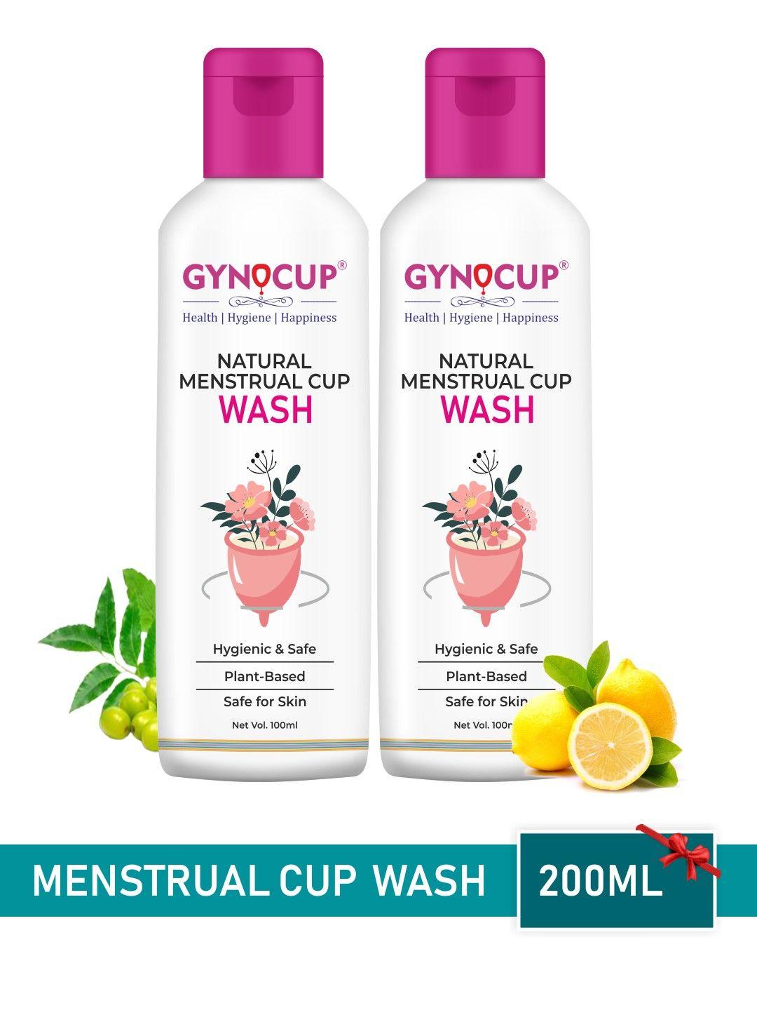 gynocup set of 2 purified water menstrual cup wash with tulsi & neem leaf - 100ml each