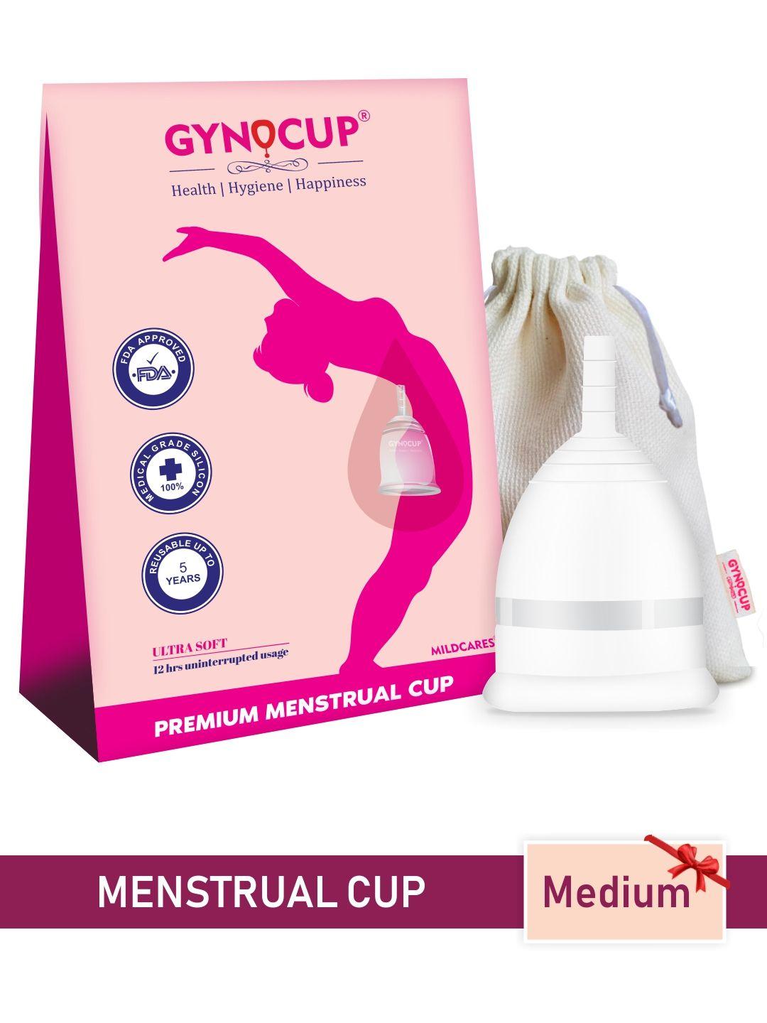 gynocup upto 12 hours wearable no leakage medium size reusable menstrual cup with pouch