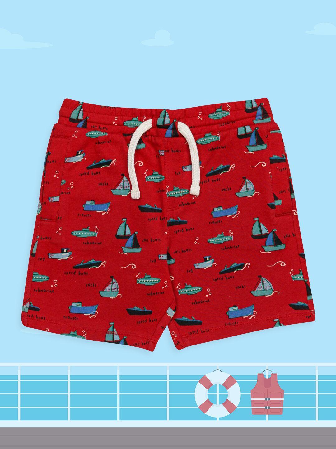 h by hamleys boys red printed pure cotton regular shorts