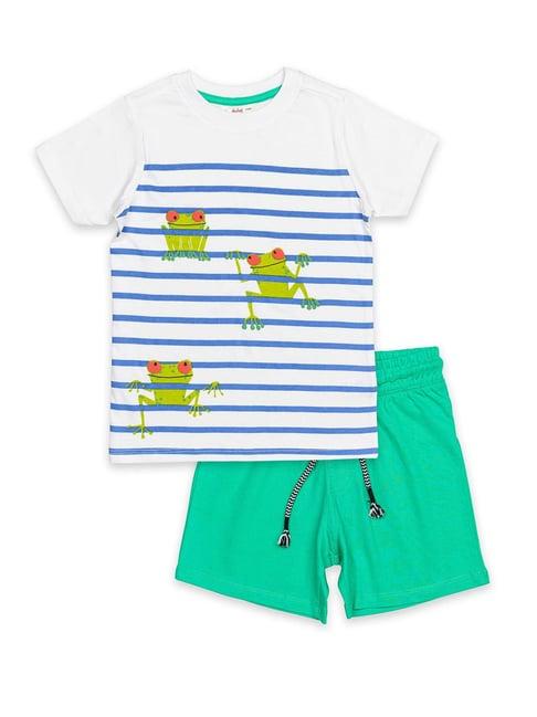 h by hamleys boys white & green printed t-shirt with shorts