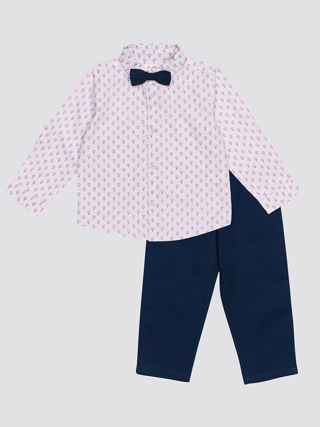 h by hamleys infant boys conversational printed shirt & trousers with bow