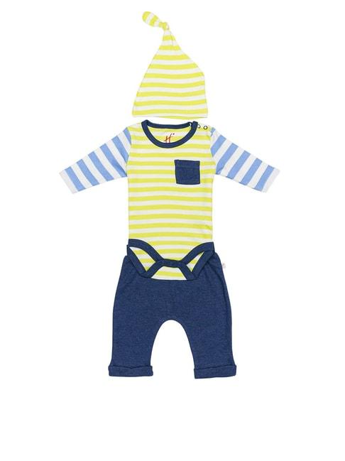 h by hamleys infants boys multicolor striped full sleeves bodysuit, joggers with cap