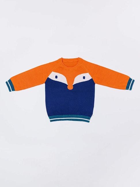 h by hamleys infants boys orange & navy color block full sleeves sweater