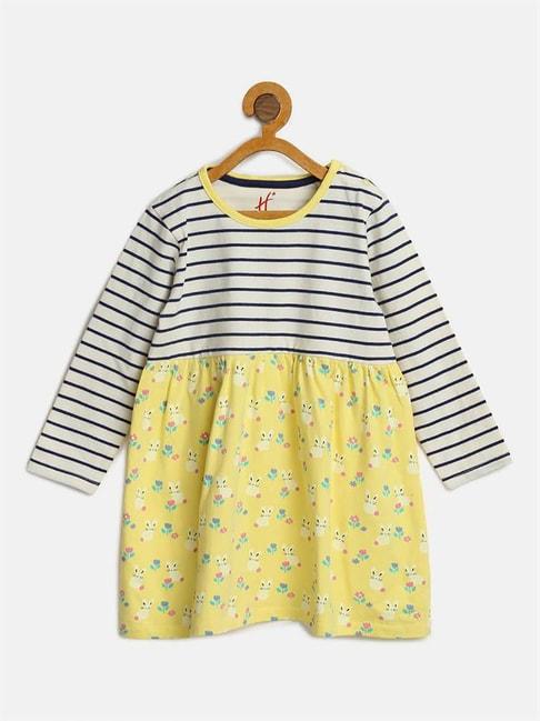 h by hamleys infants girls white & yellow printed full sleeves a line dress