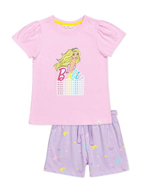 h by hamleys kids pink & purple printed t-shirt with shorts